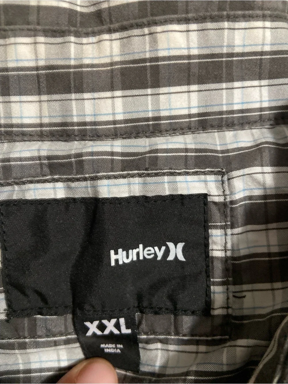 Hurley Men's Black and White Plaid Short-Sleeve Button-Down Shirt